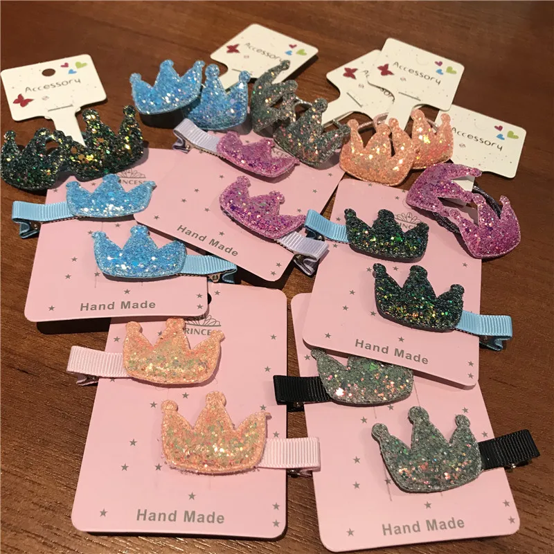 2pcs/set girl Hair doplnky trblietavý textilný klip na vlasy elastický gumový kov kovový kov Barrette Babypin Dámska