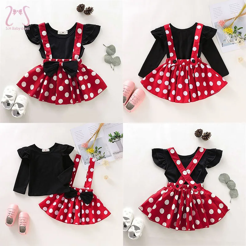 2pcs/set karikatúra polka dot dievčatko Večerné šaty šaty mašle deti narodeninová oslava princezná batoľa deti oblečenie 0 až 4 roky