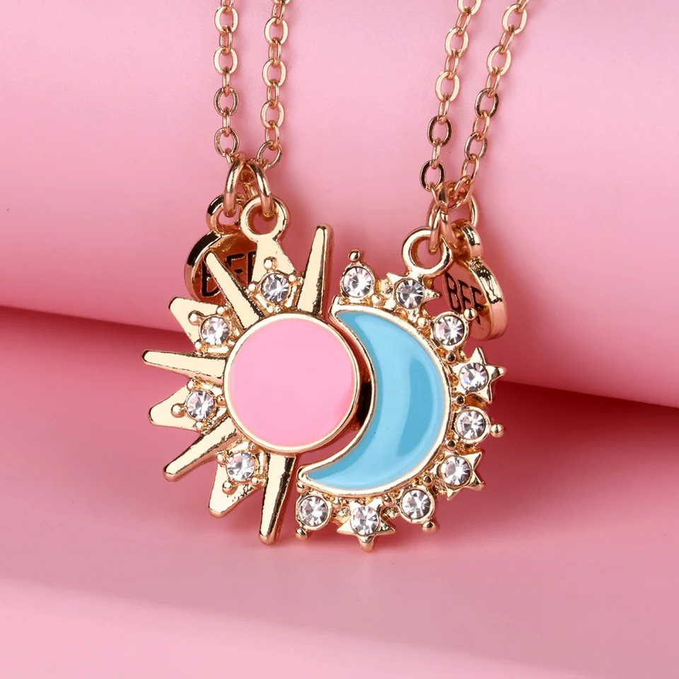 2pcs/set najlepších priateľov Sun Moon Magnetický zostrihový koleso Náhrdelník Náhrdelník pre dámske večierky Darček