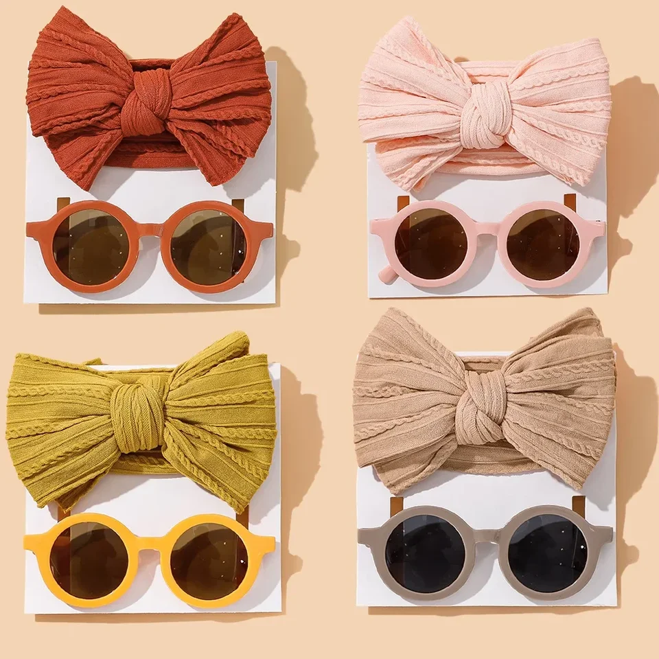 2pcs/set novorodenecké detské čelenky pre dievčatá elastické pletené so slnečnými okuliarmi Detské turban Soft Kids
