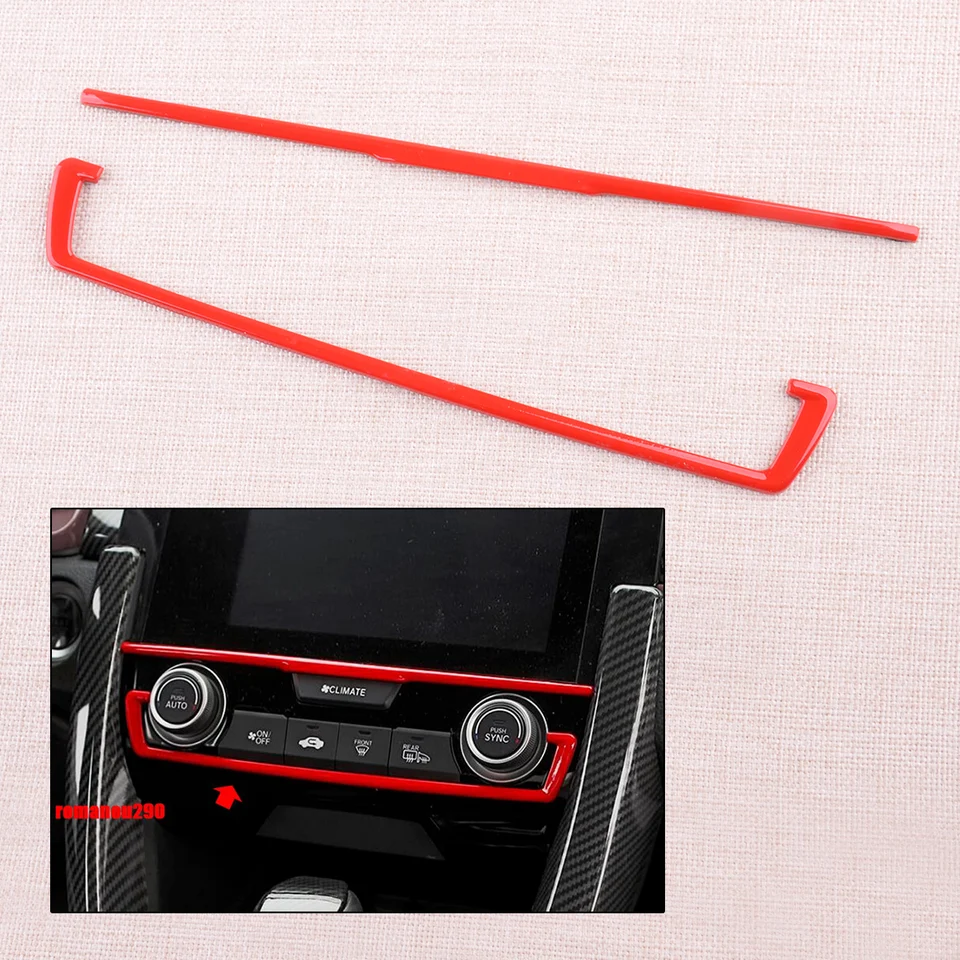 2pcs/set Red CAR AC AC Climate Control Gomb Switch Panel Panel Trim Frame Dekorácie Fit for Honda Civic 2016 2017 2018 2019 2020