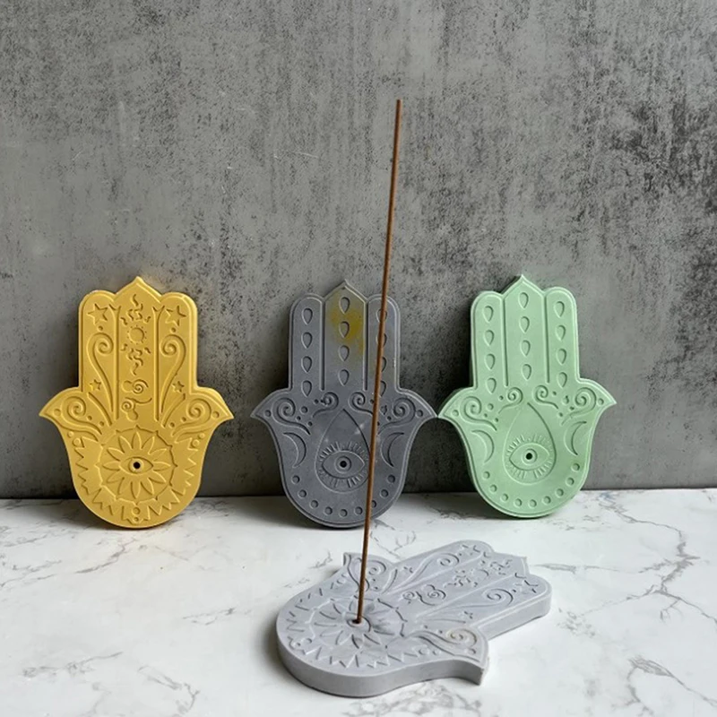 2pcs/set ruka fatima kadidlových tyčiniek základná silikónová forma DIY jogu cement Cement MAPRAT Kvetiny kadidla držiaka podnos
