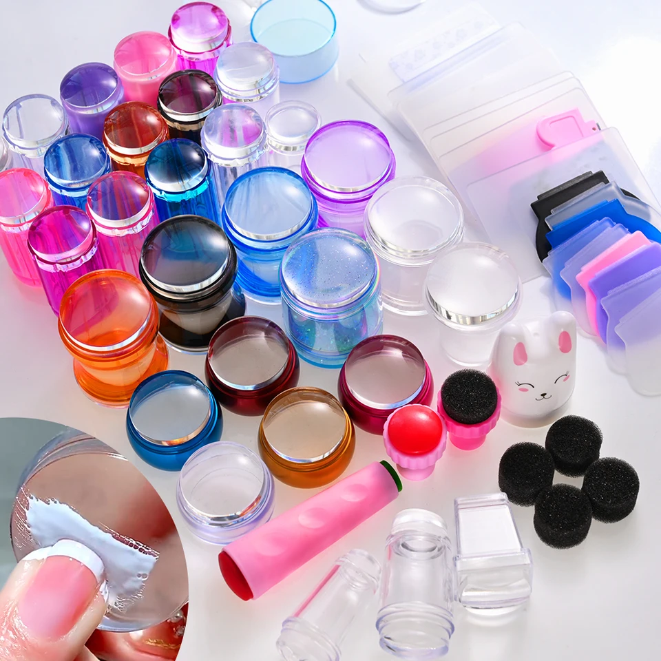 2pcs Silikone Nail Art Stamper Set Clear/Wareful Professional Transfer Tlač Stamper 1*Súprava so škrabkou manikúru.