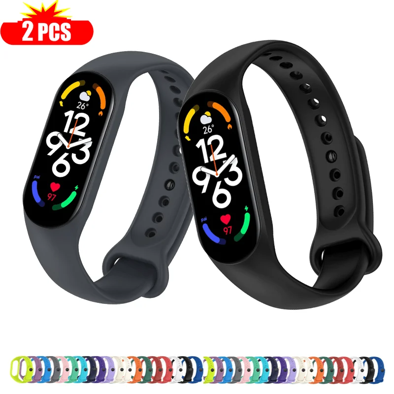 2pcs Silikone WatchBand pre Mi Band 7 6 5 4 3 náramok Xiaomi Mi Band Srap Sport Sport Splatbbist Smartwatch Accessories