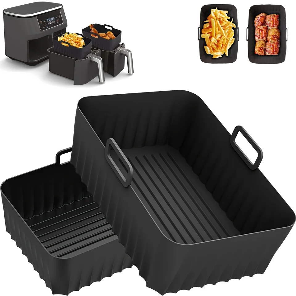 2pcs Silikónové vzduchové fritéza vložka Dvojitá opakovane použiteľná vzduchová friky Silikónová pekáčka Panva Špeciálne vzduchové fritéza Silikónový rohož Air Fryer Príslušenstvo