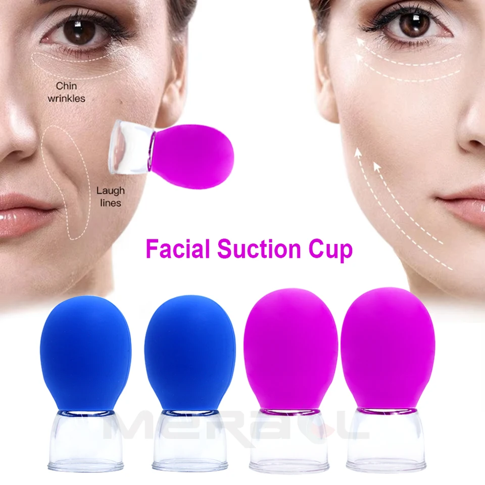 2pcs Silikónový prísun tvárového pohára na tvár Massager Anticelulit Massager Massager Garbping Face Tave Living Beauty vákuum masáž Masáž Masáž