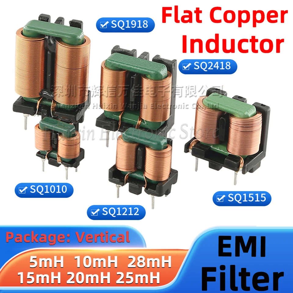 2PCS SQ Plochý medený drôt EMI Filter Induktor Vertikálny spoločný režim Indukcia Magnetická toroidná cievka 5MH 10MH 15MH 20MH 25 MH 28MH