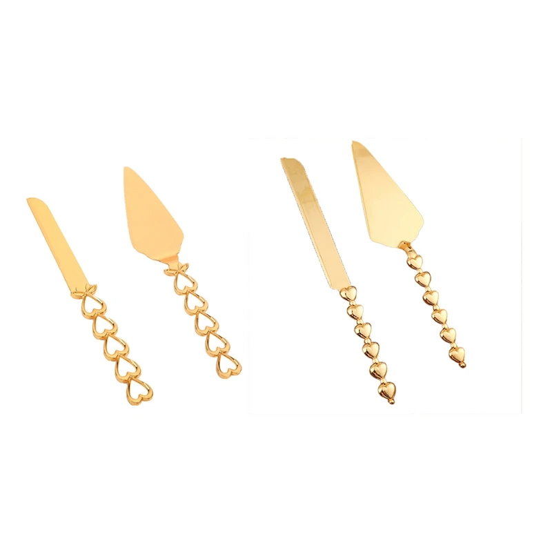 2pcs Srdce Tvar rukoväte koláč Cutter Zlatý koláč lopaty nôž svadobná torta Nož Nôž Set Party DETIDLE DETIDER