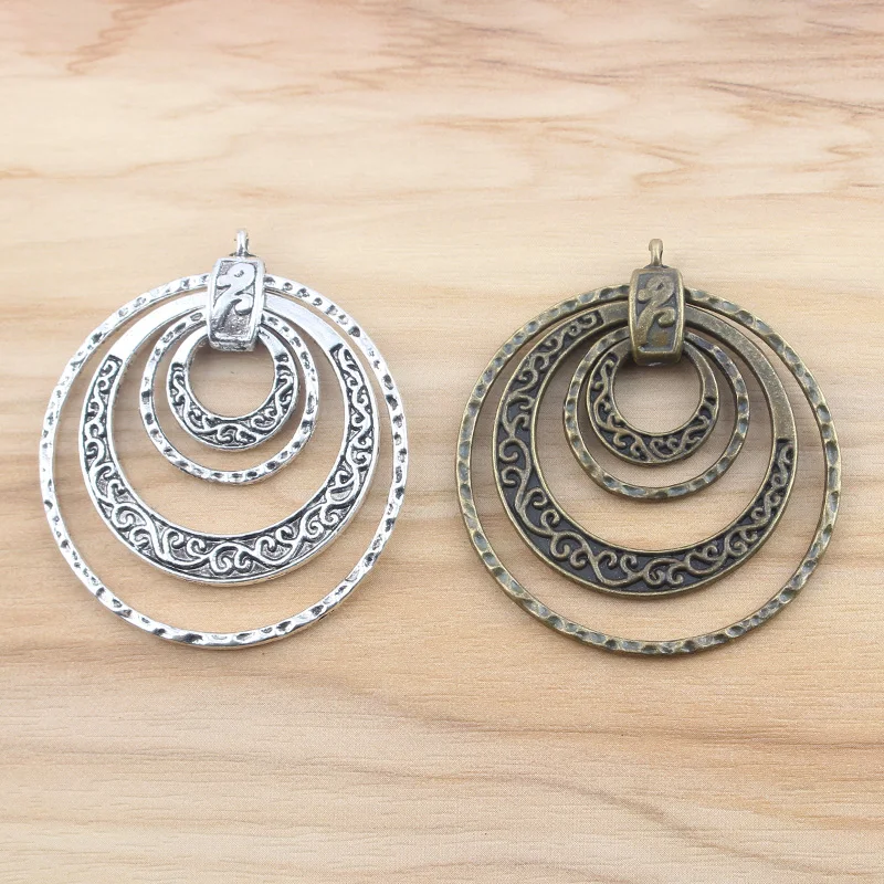 2pcs starožitné bronzové/strieborné farby Multi-kruhové kúzla Pendant for Women DIY náhrdelné nálezy šperky, ktoré robia 45*50 mm