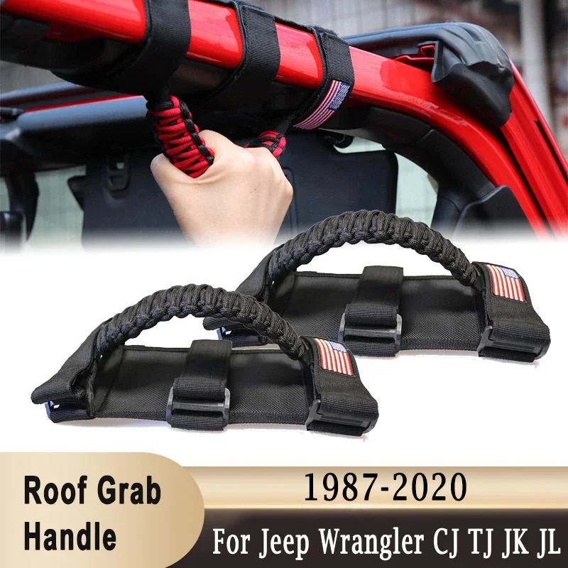 2pcs strešné rolky bar paracord grab rukoväte rukoväte pre rukoväte pre džíp wrangler jk tj jl cj yj 1987-2020 JT UTV ATV USA Typ vlajky
