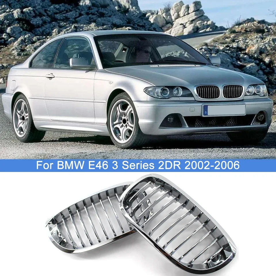 2pcs strieborné auto predné kapucne obličky Grilles výmena grilu pre BMW E46 Coupe 3 Series 2 Door 2002-2006 51137064318/51137064317