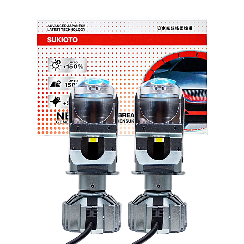 2PCS SUKIOTO Japan Classic H4 LED projektor objektív 110W H4 MINI SVETLIVE ZBLESKÝ ZOBRAZENIE 6000K 20000LM Hilo Beam Plug & Play LED LIGHT