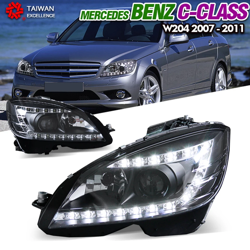 2PCS svetlomety pre Benz W204 2007-2010 Hlavná lampa C300 C260 C200 LED DRL DRL HID BI XENON CAR STYLING