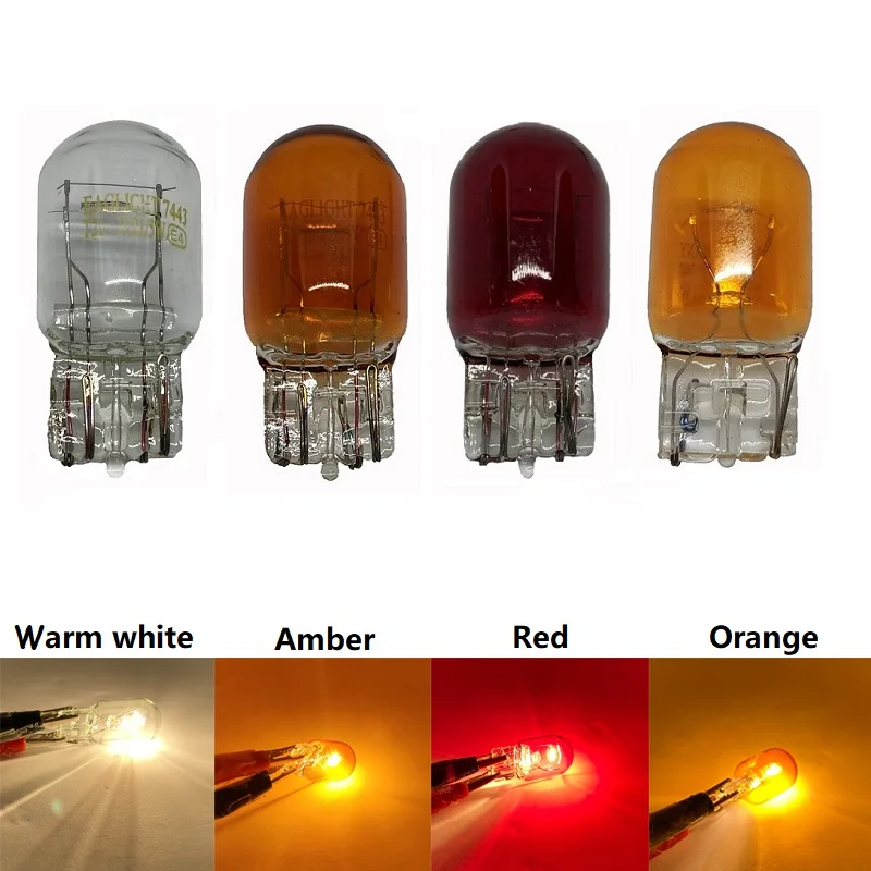 2pcs T20 7443 7440 12V 16W ​​Sidelight CAR žiarovka Halogénová lampa WHRATENÁ BIELA ​​AMBER RED ORANGE VÝSTRAHA AUTOMÁRNE PRÍRODNÉ PRÍRODNÉ sklo