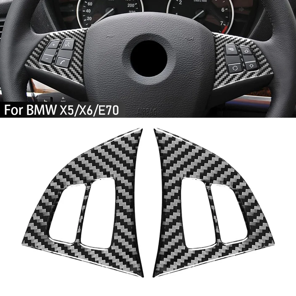 2pcs uhlíkové vlákno Vzor automobilu Interiérový volant Rámka Panel Panel Cover Cover Cover pre BMW X5 X6 E70 08-13 Stylingové príslušenstvo