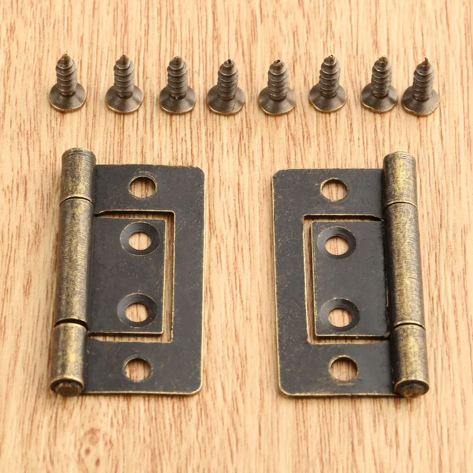 2pcs vinobranie šperky drevené krabičky dekoratívne pánty 38x20mm nábytkovú skrinku Zásuvka na zadok zadku so skrutkami starožitný bronz