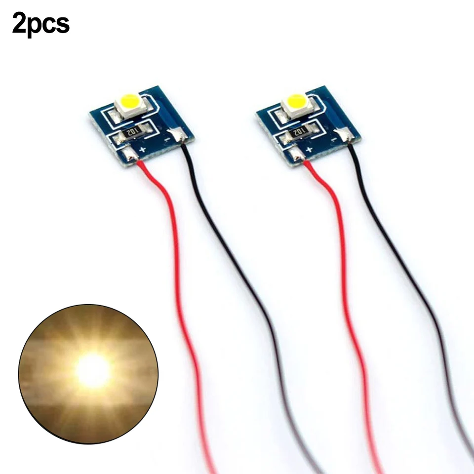 2pcs vopred zapojený teplý biely 3528 LED 12-18V pre modelové svetlomety lokomotívy pre železničné lokomotívy pre Ho/OO väčšie predprejaté 10 mm káblové kábla