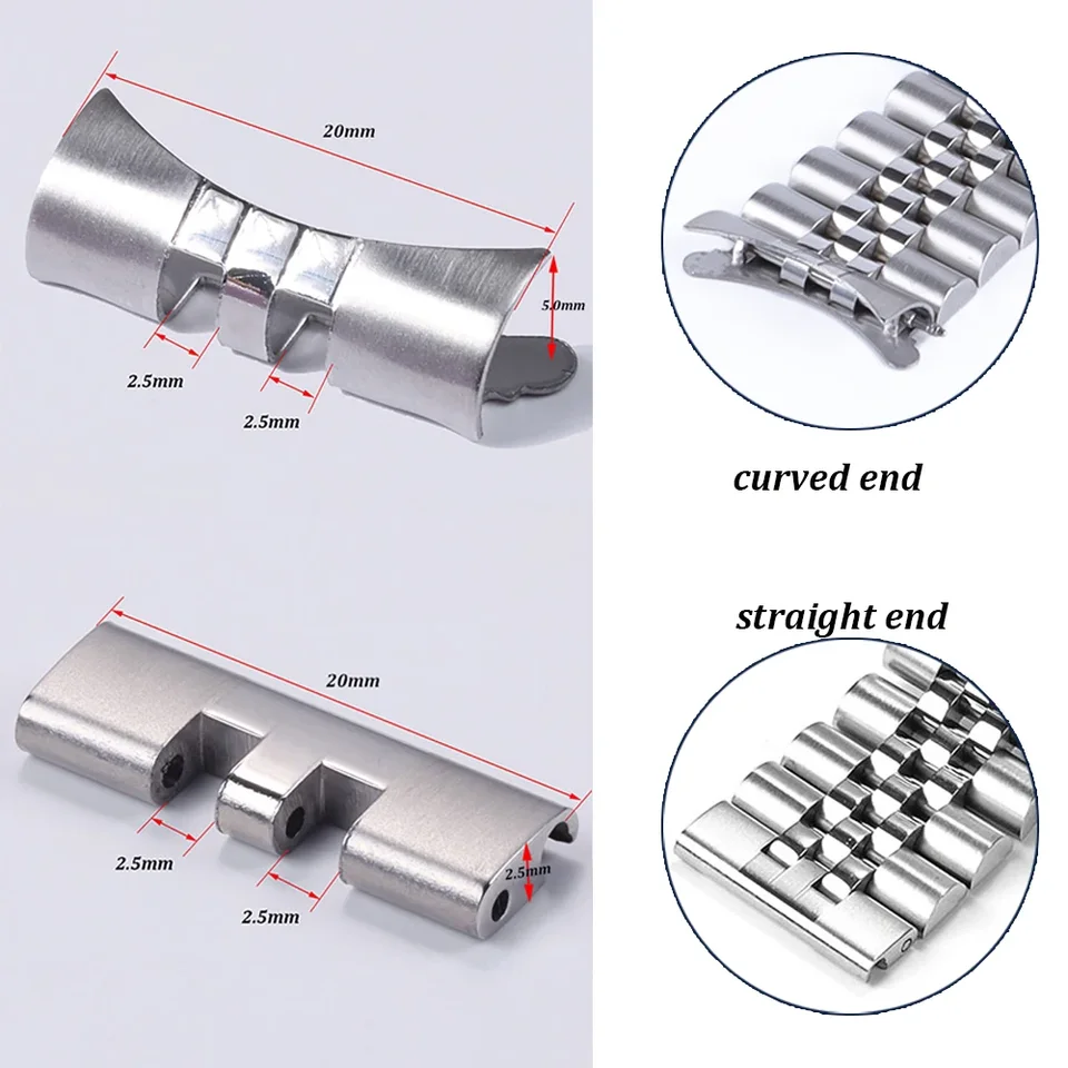 2pcs z nehrdzavejúcej ocele Rovný zakrivený koncový odkaz 20 mm 22 mm pre seiko SKX009 SKX007 konektor pre Jubilee Oyster Watch Band Adapter