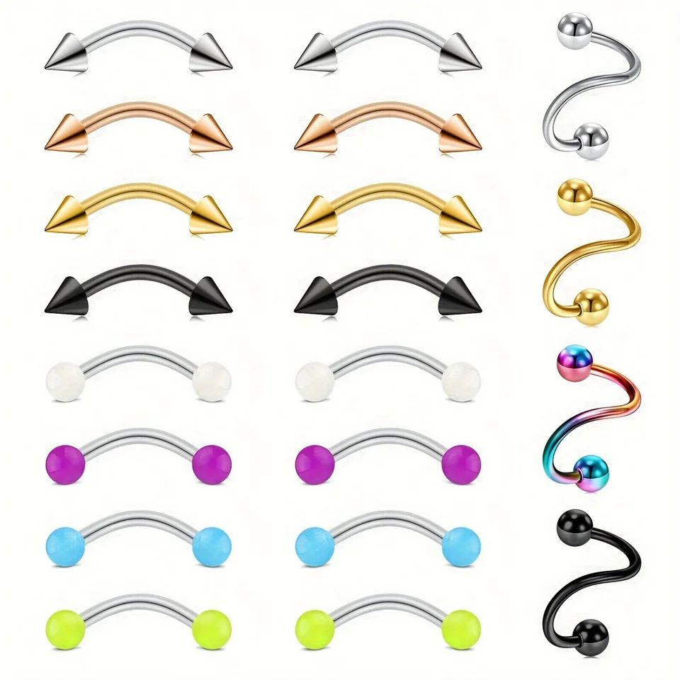 2pcs zakrivené tyč obočia prsteň z nehrdzavejúcej ocele Glow Guľová chrupavka na pery na pierku piercing šperky pre ženu a muža