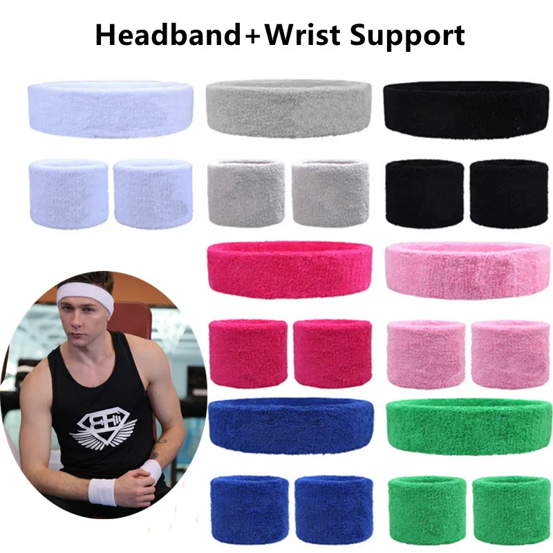 2pcs zápästie Sweatband+1pc čelenka Elastic Sport Wristband Gym Prast Brace Support Swen Swen Tenis volejbal Protect Wrist Protector