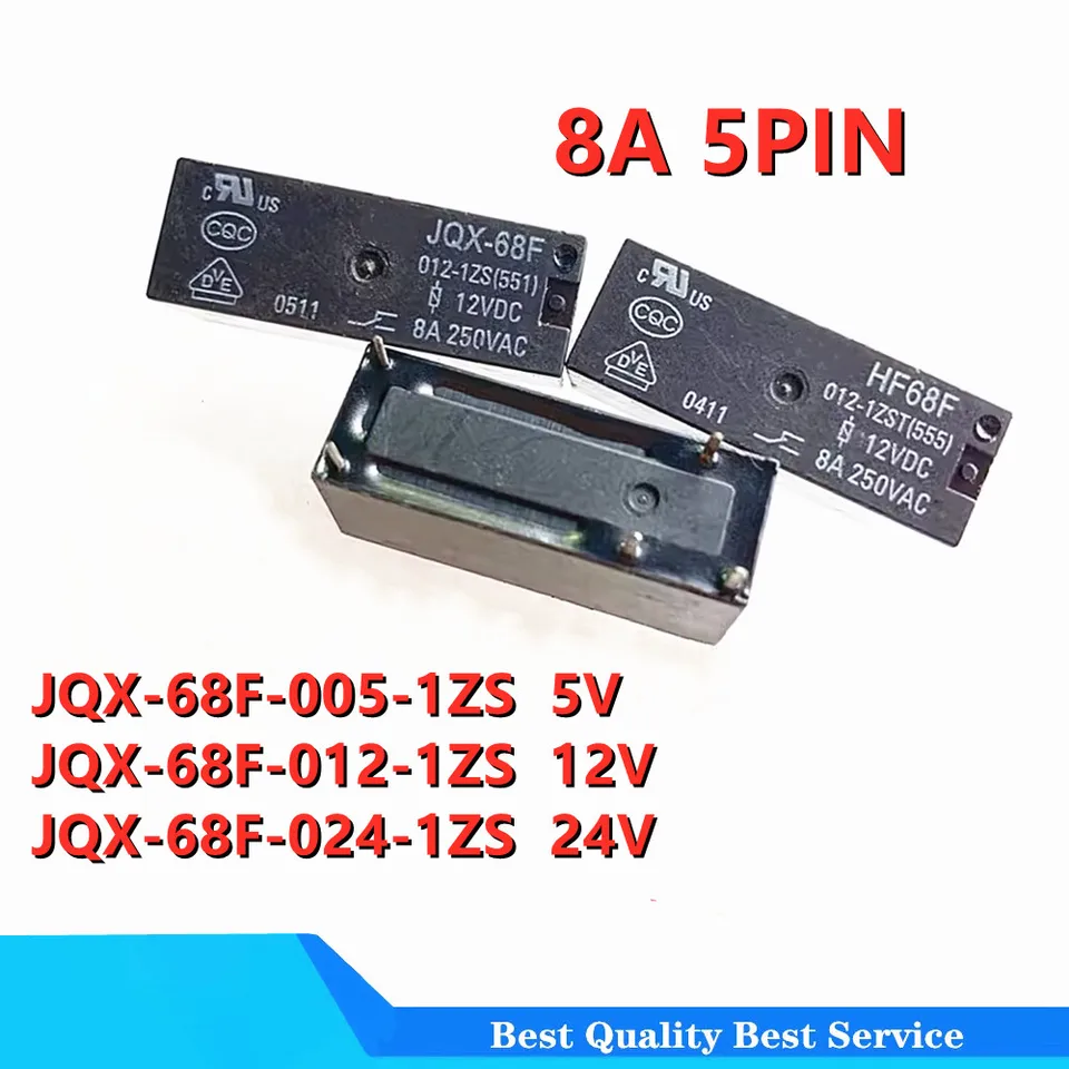 2pcs/časť 100%nové relé JQX-68F-005-1ZS JQX-68F-012-1ZS JQX-68F-024-1ZS JQX 68F 012 1ZS 8A 5PIN 5VD 12VDC 24VDC