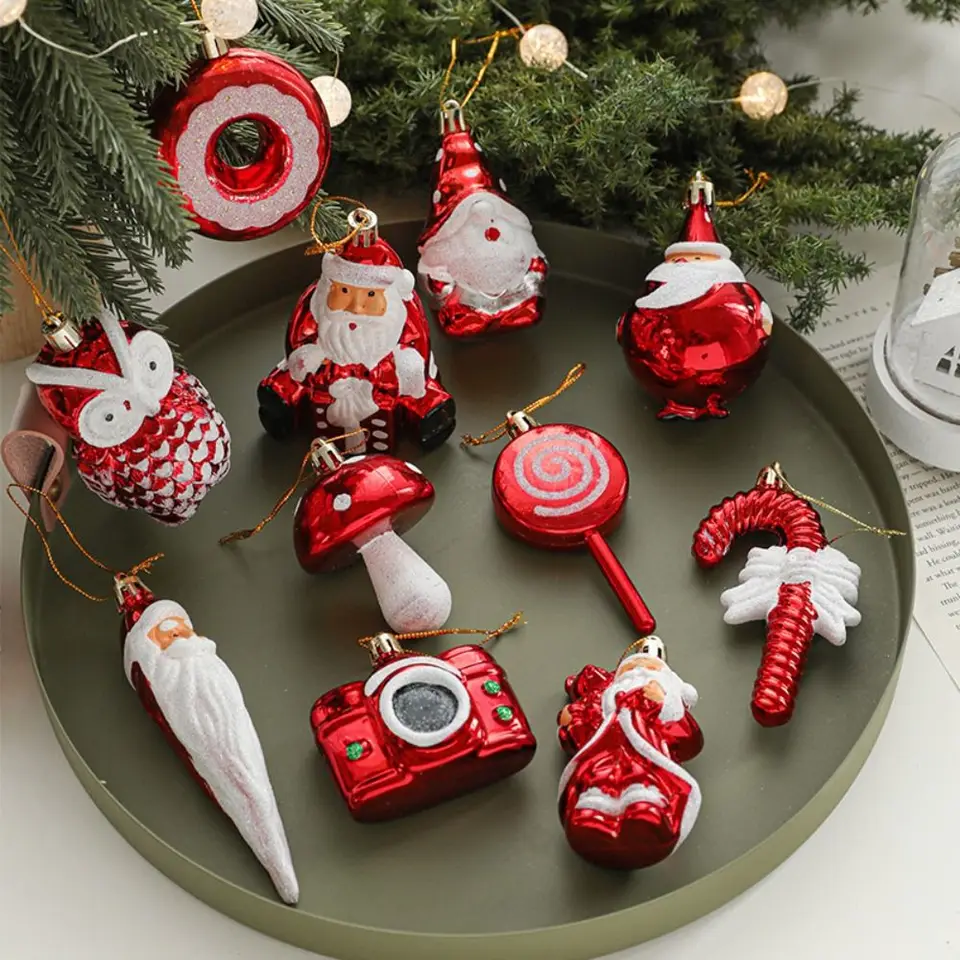 2pcs červené a biele vianočné vianočné dekorácia dekorácie Santa Clause Camera Owl vianočné ornament Plastic Plast Plastwwindow Vianoce vianočné