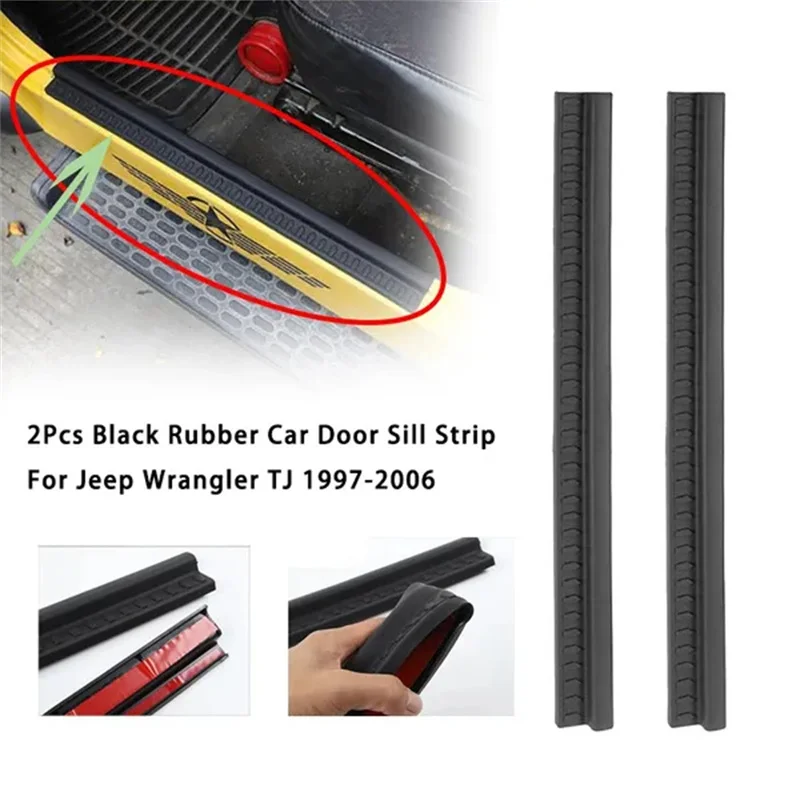 2pcs čierne gumové autá Dverové prúžky pre Jeep Wrangler TJ 1997-2006