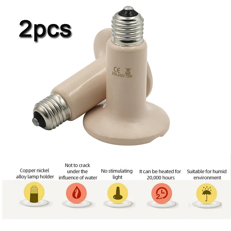2pcs ďaleko infračervené vykurovacie lampa pre domáce zvieratá keramika 220V Turt Turt Brooder Brooder Emiter Emiter žiarovka 25W 50W 75W 100W 150 W 200W