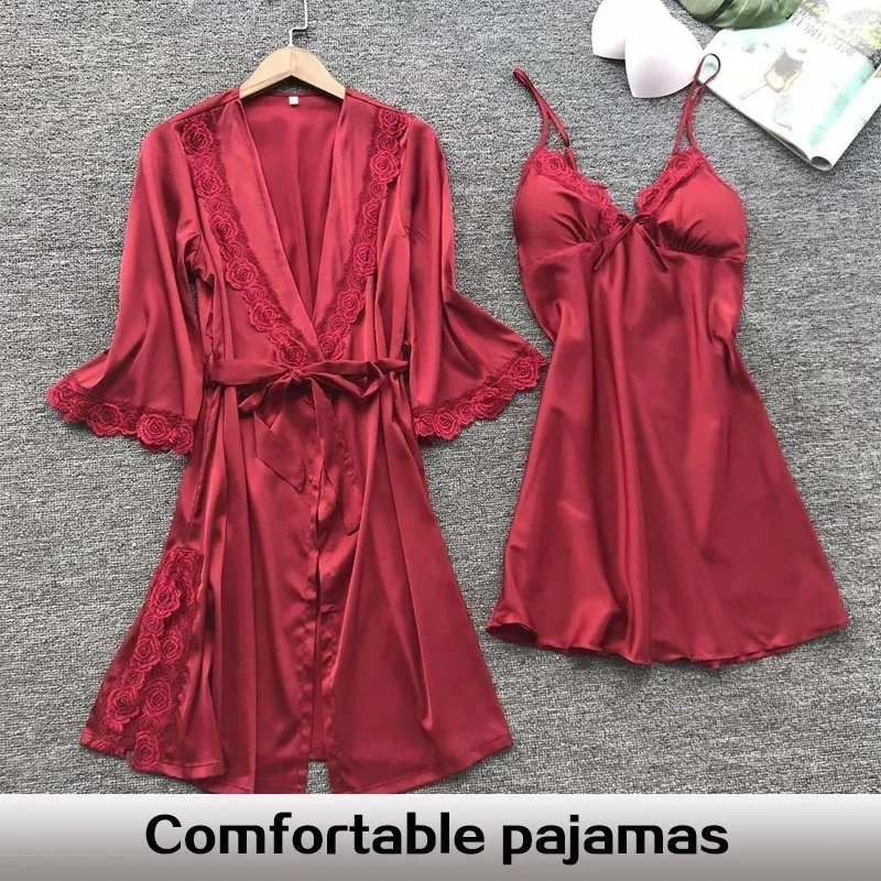 2pcs ženské čipkové pyžamy sada saténové domáce pyjamamy čipk