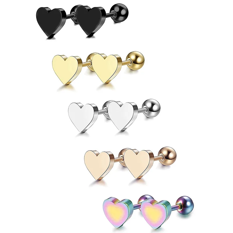 2pcs Ženy z nehrdzavejúcej ocele Srdce Srdce Láska skrutkovacie náušnice Piercing šperky Tragus náušnice Chrup