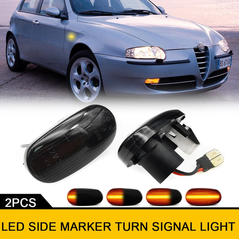 2pcs Žiadna chyba Dym Dym Lens LED marker Opakovanie Blinker Indikátor Light Light pre Fiat Bravo Mk2 Typ (198) Hatchback 2007-2014