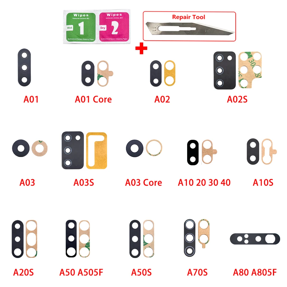2pcs ， pre Samsung A03S A02S A01 A02 A03 A10 A20 A30 A30 A50 A50 A70 Zadná sklenená šošovka so sklenený