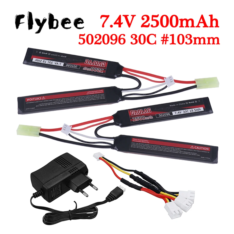2S vodná pištoľ batéria 7,4 V 2500 mAh Split pripojenie lipo batéria pre Mini Airsoft BB Air Pistol Electric Electric Guns diely #103 mm