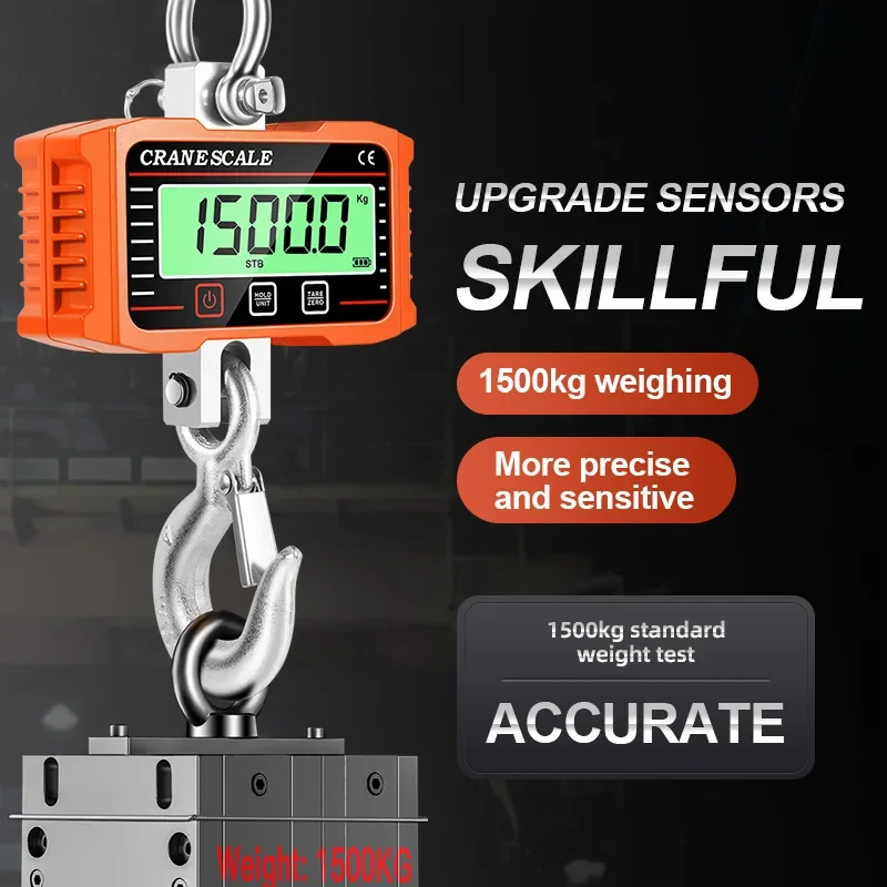 2T Digitálne zavesenie stupnice 2000 kg ťažkých žeriavov Big LCD Industrial Hook Lock Site váha Blance 4400lb Diaľkové ovládanie
