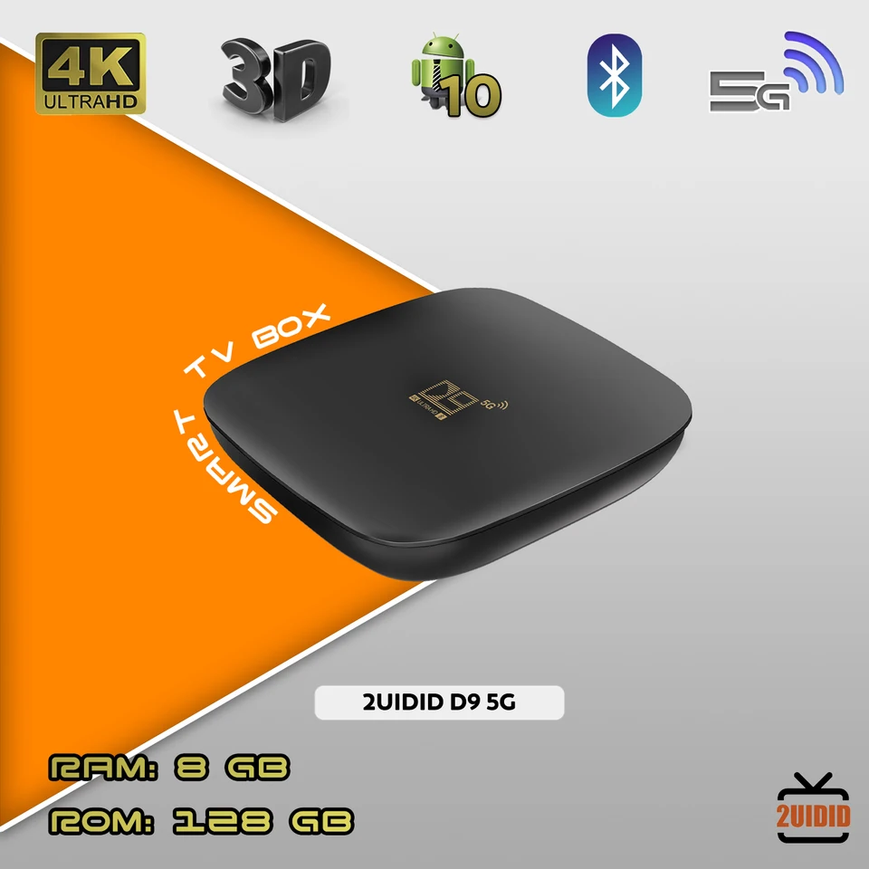 2UIDID SMART TV Box D9 Android 10.0 Set Top Box 2.4g 5G WiFi 905 Core 4K HD 8GB+128 GB Video Media Player Home Theatre TV Box