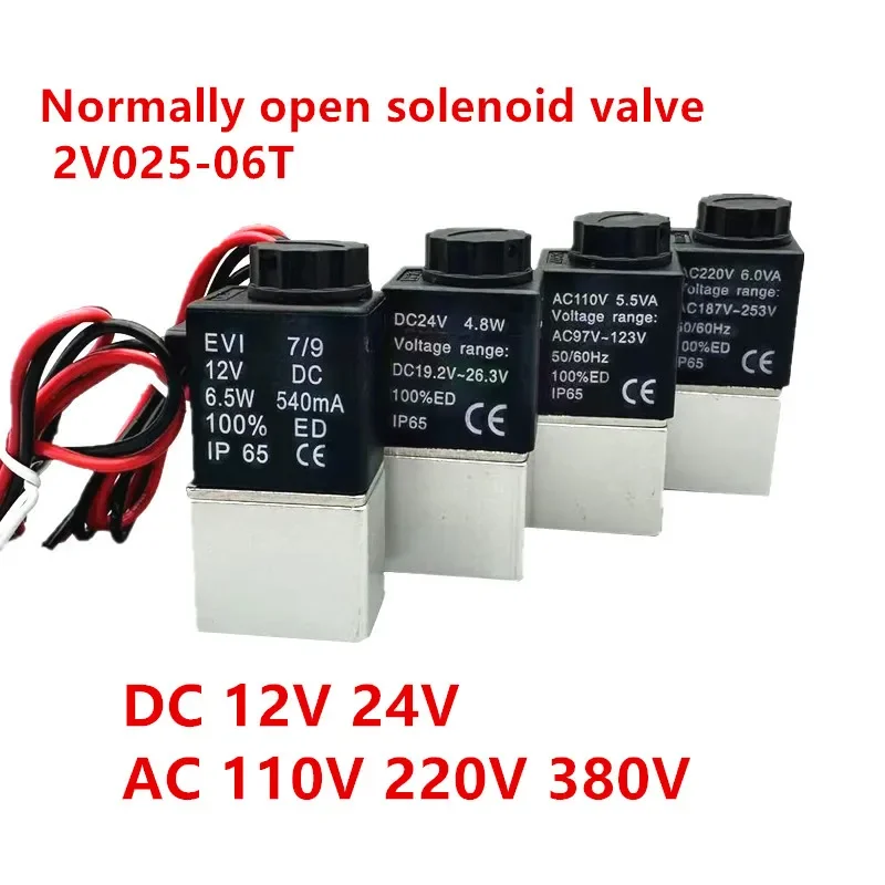 2v025-06t Normálne otvorený 12V solenoidný ventil 1/8 