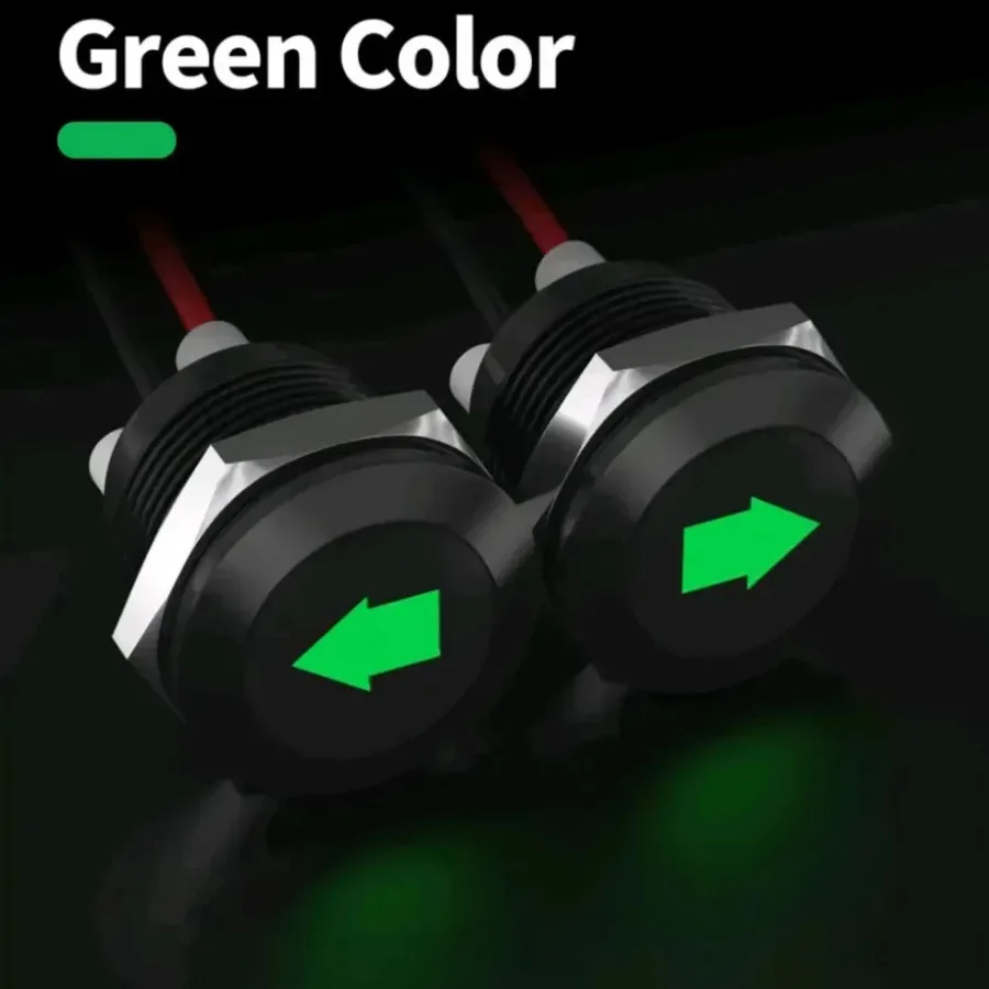 2x kovové LED indikátor pilotné prístrojové prístrojové svetlo Symboly s jednou šípkou 12 V 12 mm zelenú LED indikátor auta Indikátor Svetla s vodičom s vodičom