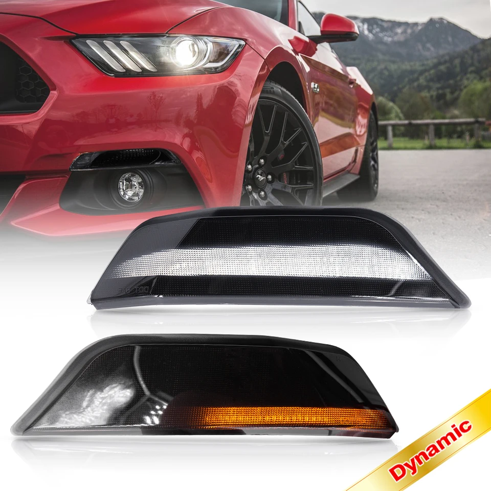 2x LED Amber+White Dynamic DRL Denné svetlo predného otáčania Svetla pre Ford Mustang 2015 2016 2017 SHELBY OBC FABY ZADARMO