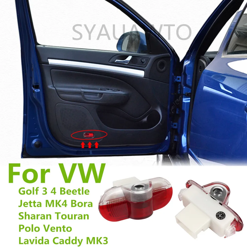 2x LED Dvere auta Vitajte Varovanie loga Logo Svetlo pre VW Golf 3 4 Mk3 Mk4 Beetle Jetta Bora Polo Touran Lavida Caddy