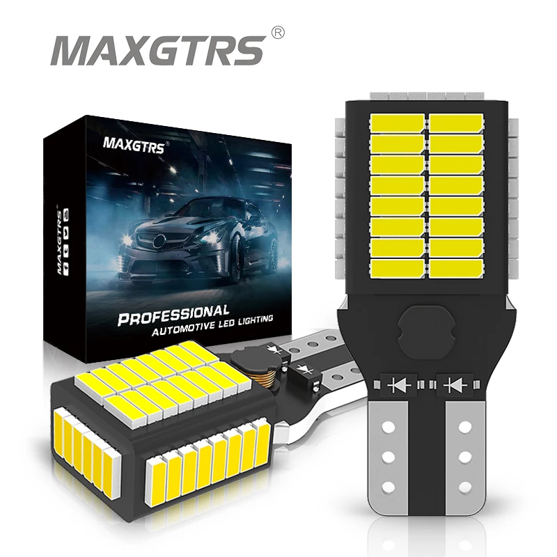 2x Nový T15 906 W16W LED záložné žiarovky Vysoký výkon 4014 45-SMD čipset 7W 1800LM Chyba bezplatne 912 921 RECEROBNÉ SVETLI 6000K
