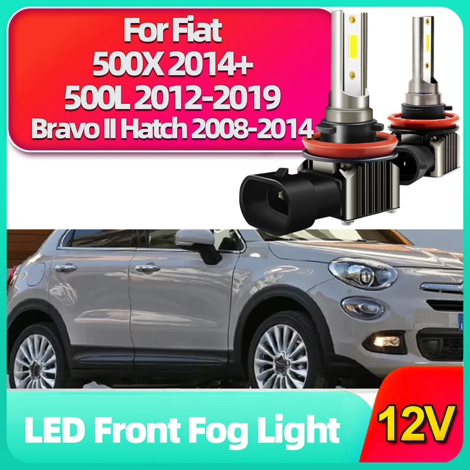 2x pre Fiat 500x 2014+ 500L 2012-2019 Bravo II Hatch 2008-2014 LED H8 H11 FOG LAMPS 15000LM Hmlové žiarovky Automatické hnacie svetlá 6000K