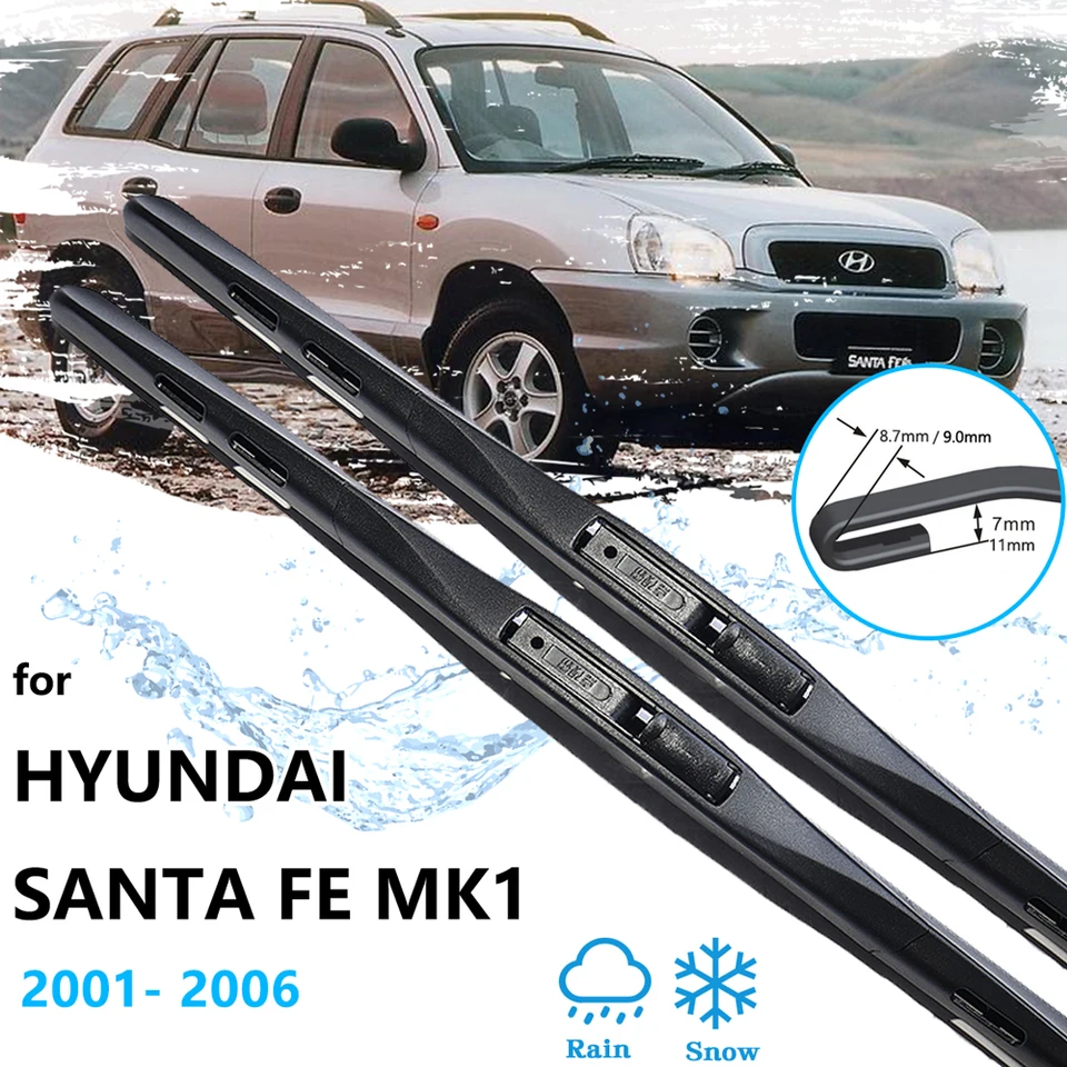 2x pre Hyundai Santa Fe Classic MK1 SM 2001 ~ 2006 Príslušenstvo predná zadná súprava Čepelá Čepele Kefy okenné gumové čistenie j Hook