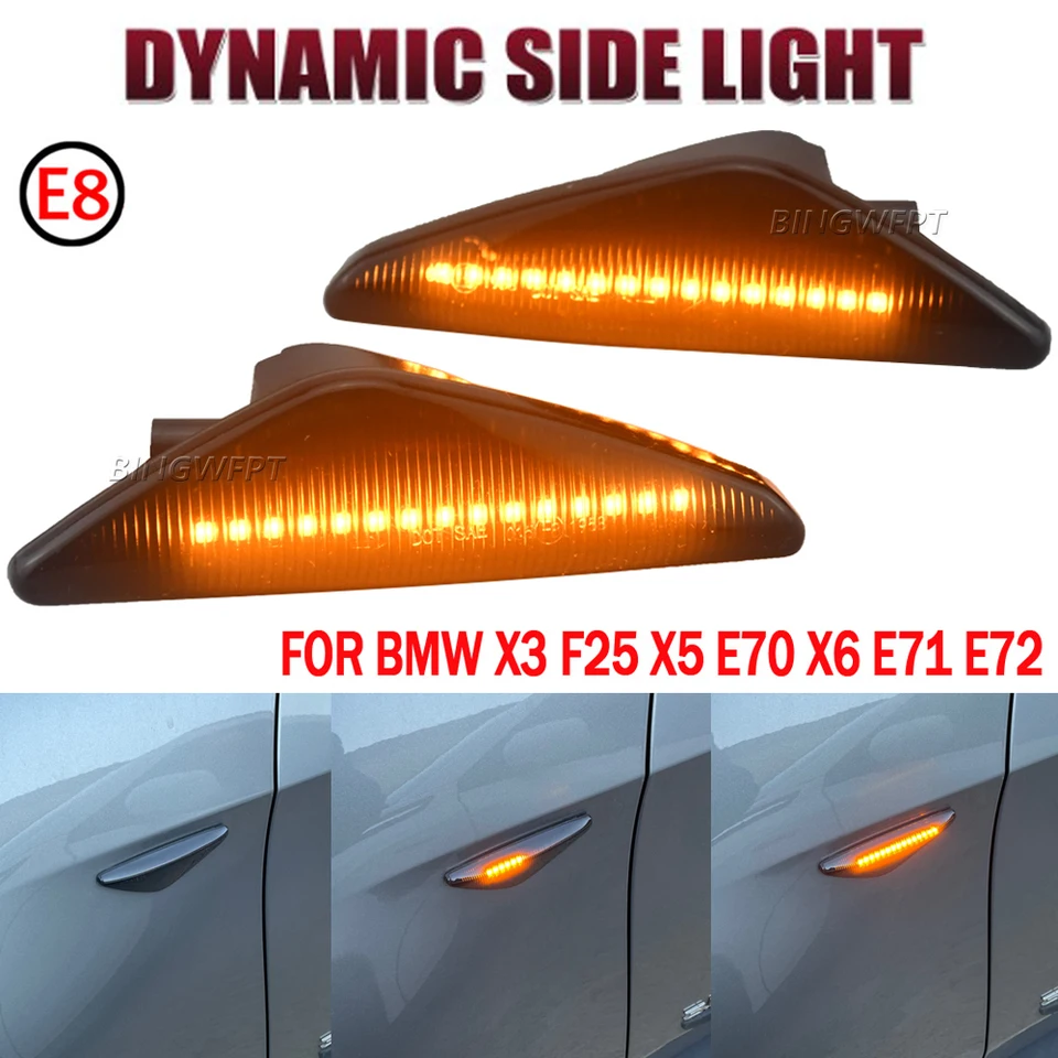 2x sekvenčné blikajúce LED diódy na bočné svetlá SILD MARKERA PRE BMW X3 F25 X5 E70 X6 E71 E72 Blinker Lamps 63137171007/8