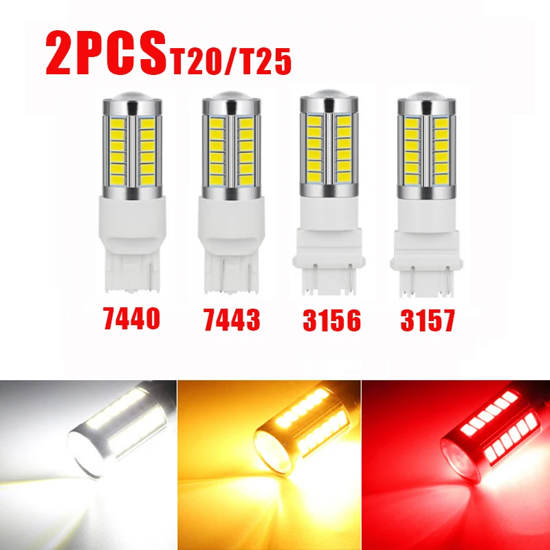 2x Signálna žiarovka automobilu 7440 LED žiarovka 5670 33SMD T20 7443 LED W21W W21/5W 12V Automatické otočenie Signálne svetlo Zadné zadné žiarovky