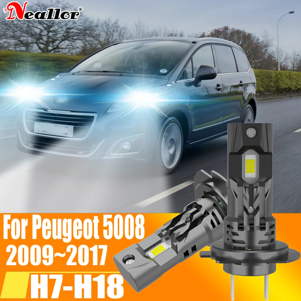 2x vysoký výkon H7 LED svetlomet Canbus bez chyby H18 Automobilka 6000K biele svetlo Moto dióda Lampa 12V 55W pre Peugeot 5008 2009 ~ 2017