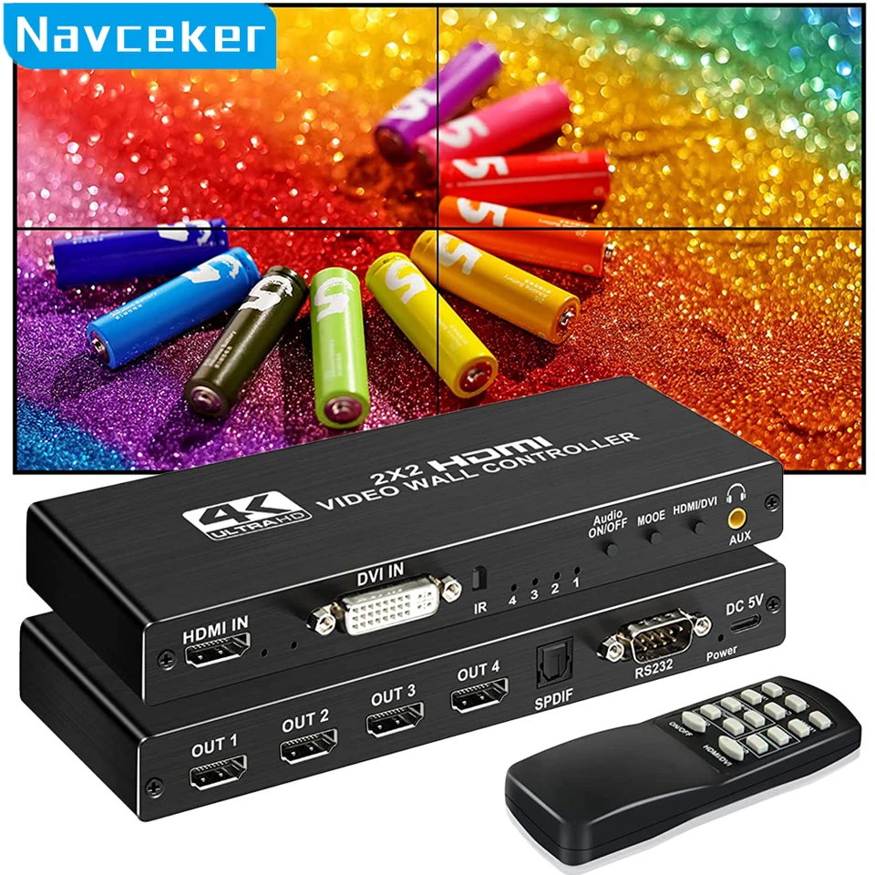 2x2 Procesor ovládača videa Wall 1x2 1x3 1x4 2x1 3x1 4x1 4K DVI HDMI Video Wall Controller TV Video Stitching Wall Processor