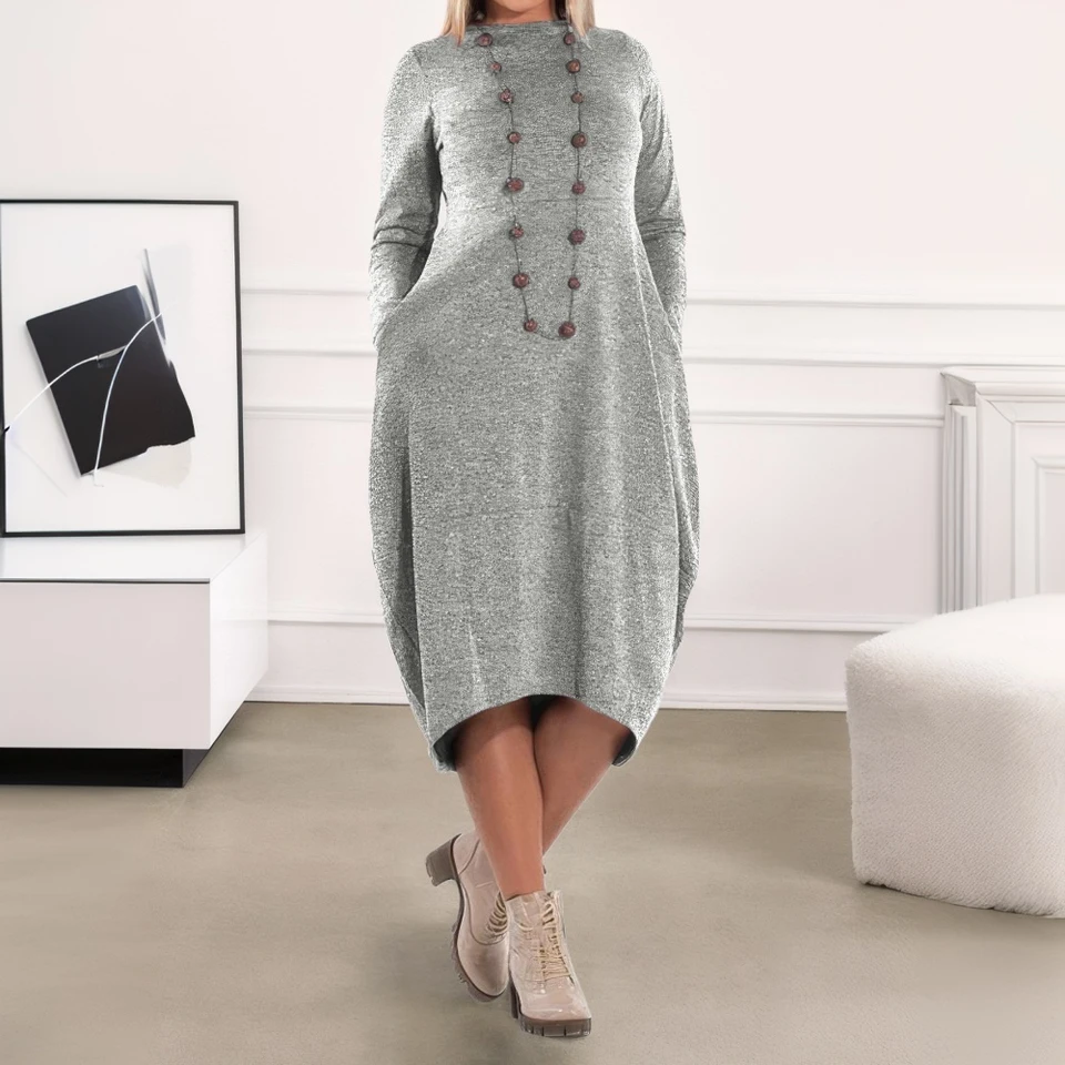 2xl 3xl 5xl dámska plus veľkosť s dlhým rukávom okrúhle krk šaty jesenná zimná zimná ležérna pevná ženská pullover rúcho