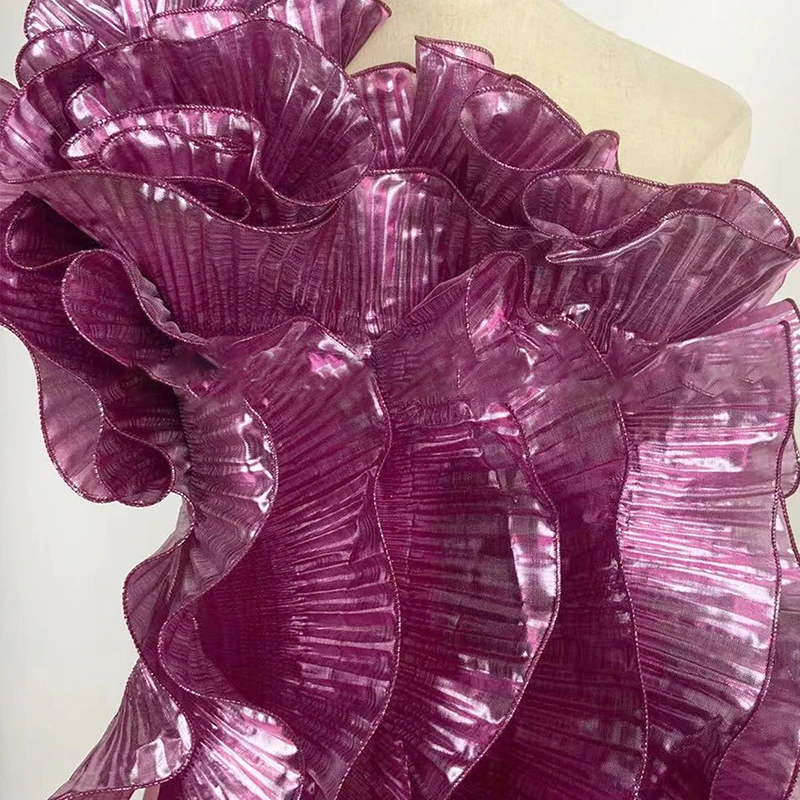 2yard/182 cm skladaný kryštalický organza čipkovaný hrana Zhromaždená výbava 15 cm šírka šírky dúhoviek rídy ťavičky tkanina veľká vlna čipka