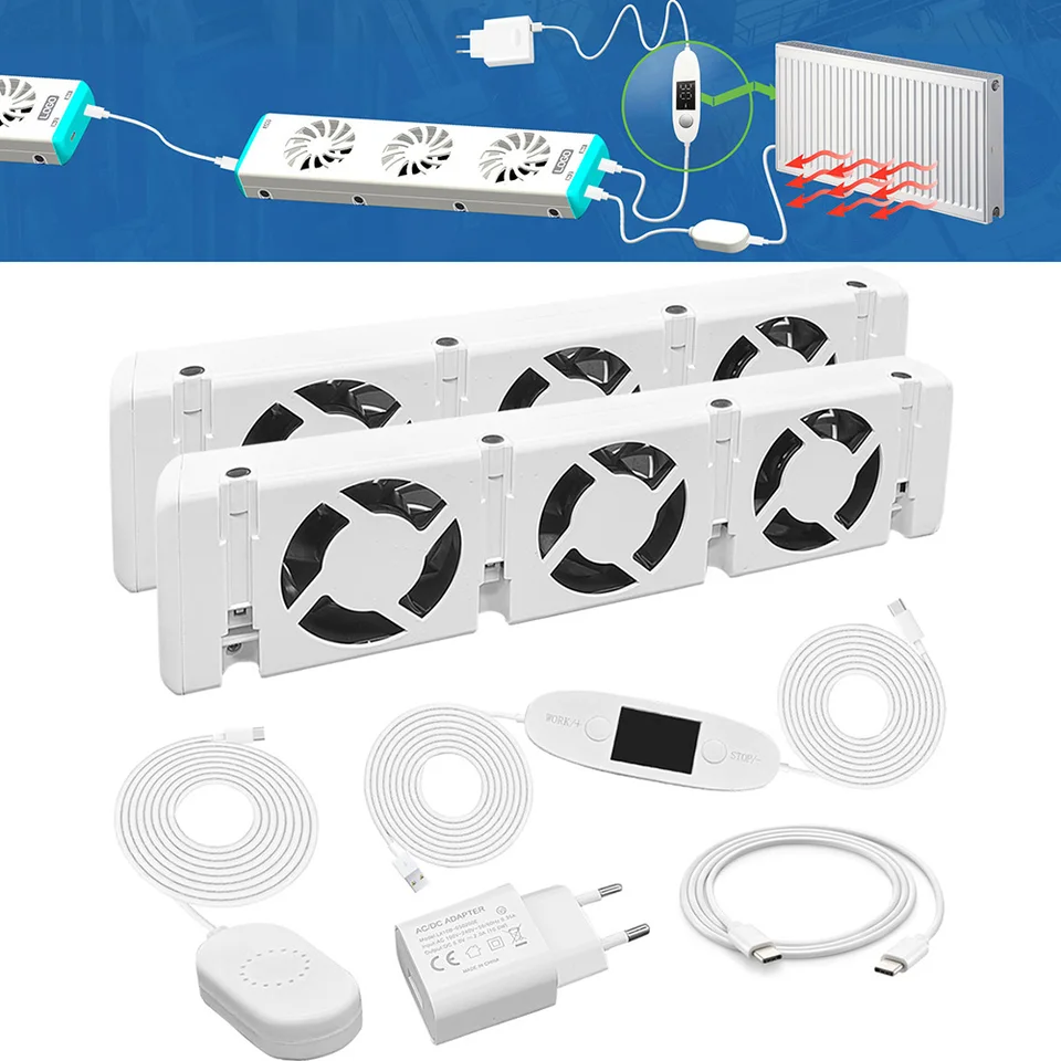 3.0 Duo-Set Radiator Ventilátor Smart Booster Extension Set Ventilátor Ventilátor Propaguje cirkuláciu horúceho vzduchu 100-240V 50 /60 Hz AC 350MA Warm