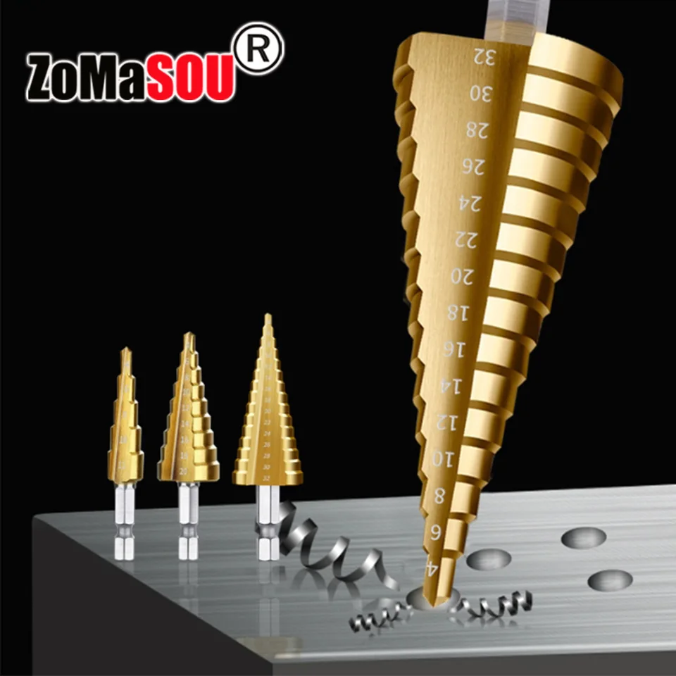 3-12/4-12/4-20/4-32 mm HSS Step vŕtačka Titánový šesťuholník